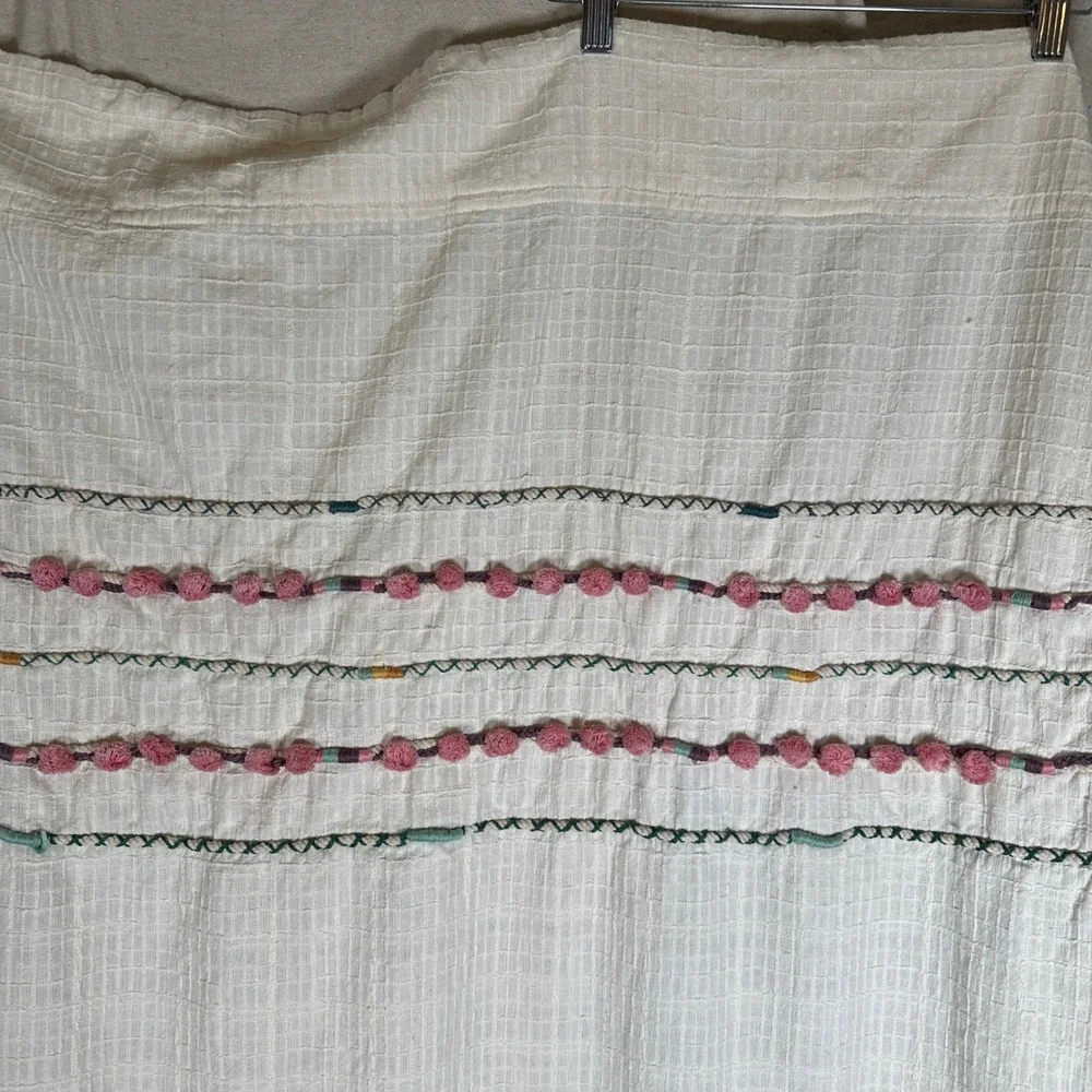 Anthropologie Embroidered Pom Pom Curtain Panel Pair Cream Ivory 50x96 Boho